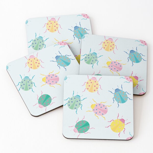 Item preview, Colorful bugs with pastel ladybugs and soft blue background designed and sold by StudioPippinDesigns.