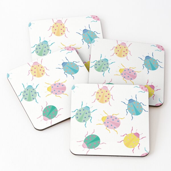 Item preview, Colorful bugs with pastel ladybugs and white background designed and sold by StudioPippinDesigns.