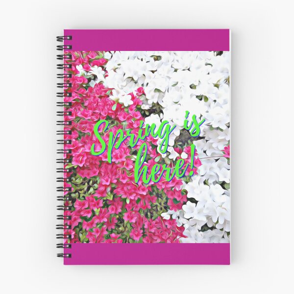 Item preview, Pink and white flowers with green spring is here text  designed and sold by wallartofmio.