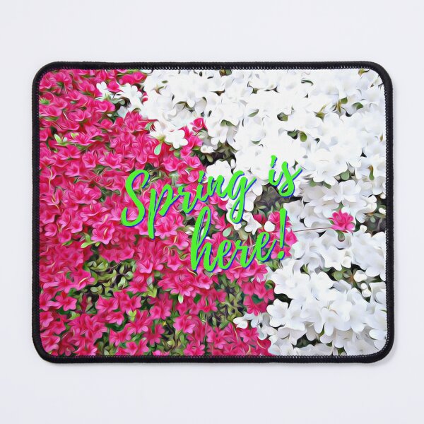 Item preview, Pink and white flowers with green spring is here text  designed and sold by wallartofmio.