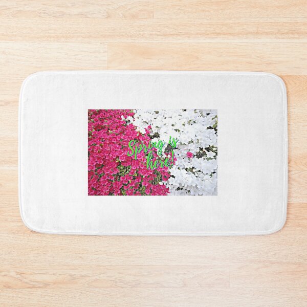 Item preview, Pink and white flowers with green spring is here text  designed and sold by wallartofmio.