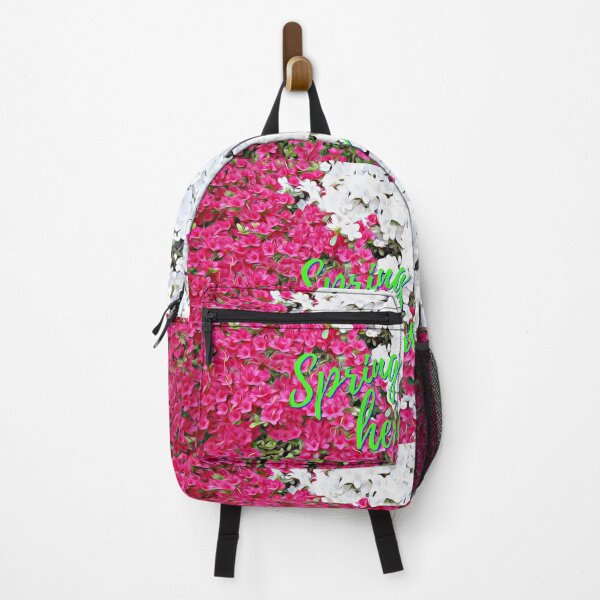 Item preview, Pink and white flowers with green spring is here text  designed and sold by wallartofmio.