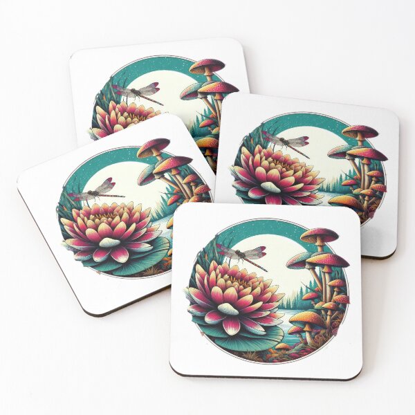 Item preview, vintage lotus with dragonfly in a lake at night,Vintage Flowers,Retro Flowers,retro floral,vintage nature designed and sold by Expressions-Sel.