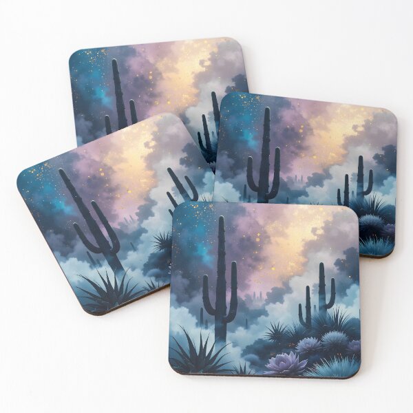 Item preview, Cactus Under Stars, Magical Night in the Desert with Cactus and Clouds, Wandering Through a Dreamy Desert Evening, Magical Landscape designed and sold by Kintsugi99.