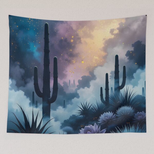 Item preview, Cactus Under Stars, Magical Night in the Desert with Cactus and Clouds, Wandering Through a Dreamy Desert Evening, Magical Landscape designed and sold by Kintsugi99.
