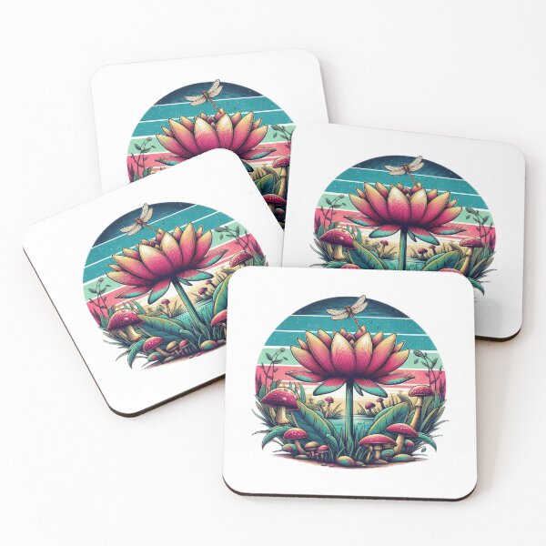 Item preview, vintage lotus with pink mushrooms in a lake,Vintage Flowers,Retro Flowers,retro floral,vintage nature designed and sold by Expressions-Sel.