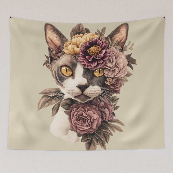 Item preview, Floral Devon Rex Cat designed and sold by bapupa.