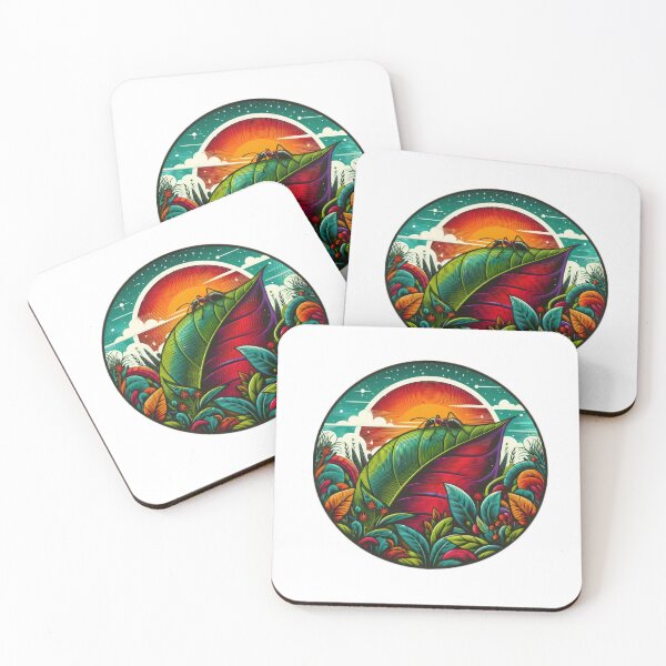 Item preview, vintage colorful leaf in the grass with ant and sunset,Vintage Flowers,Retro Flowers,retro floral,vintage nature designed and sold by Expressions-Sel.
