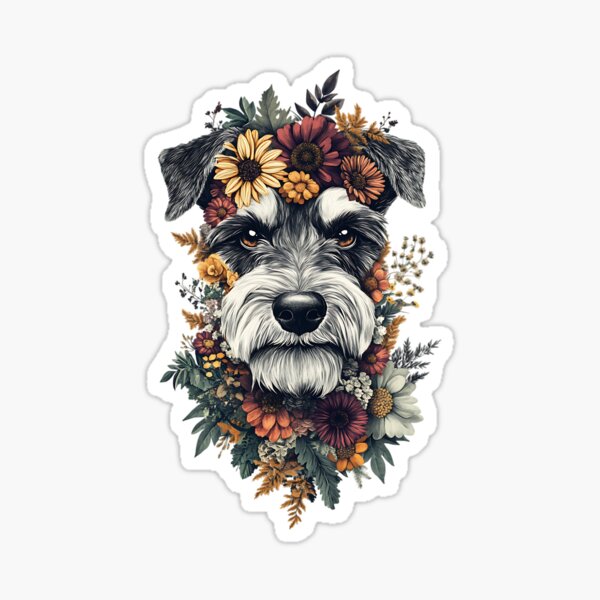 Floral Miniature Schnauzer Dog Sticker