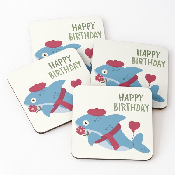 Item preview, Happy Birthday with Dolphin Wearing Beret,Scarf,Balloon and Holding Flower designed and sold by AlginaPugachova.
