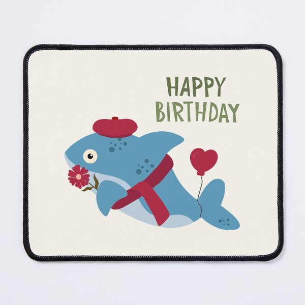 Item preview, Happy Birthday with Dolphin Wearing Beret,Scarf,Balloon and Holding Flower designed and sold by AlginaPugachova.