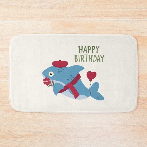 Item preview, Happy Birthday with Dolphin Wearing Beret,Scarf,Balloon and Holding Flower designed and sold by AlginaPugachova.