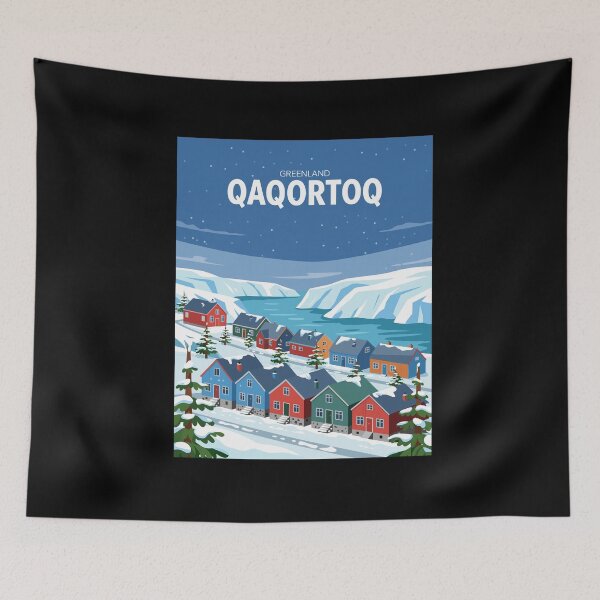 Item preview, Qaqortoq, Greenland Winter - Colorful Arctic Village and Snowy Fjord Scene designed and sold by paulo silveira.
