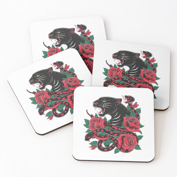 Item preview, vintage red roses with a black puma and snake,Vintage Flowers,Retro Flowers,retro floral,vintage nature designed and sold by Expressions-Sel.