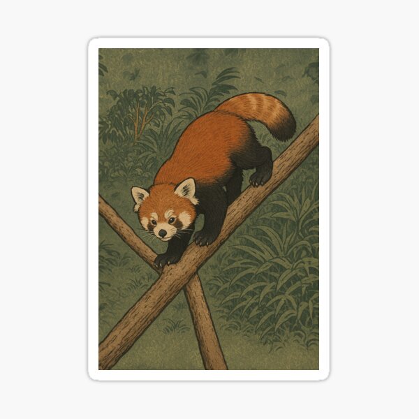 Vista previa del artículo con la obra «Panda rojo en el bosque: arte animal en estilo xilográfico japonés», diseñado y vendido por TidalEchoes.