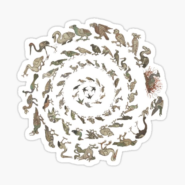 Vista previa del artículo con la obra «Recopilación de ilustraciones de aves medievales en círculos», diseñado y vendido por IllmadeErrant.
