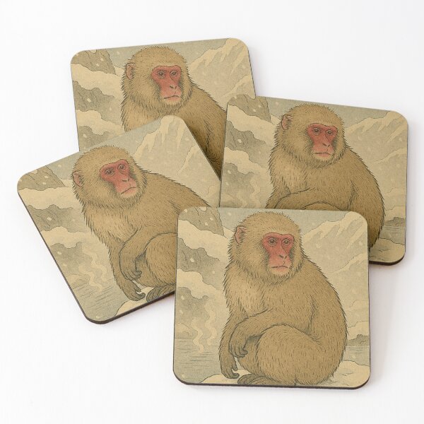 Item preview, Snow Monkey by the Onsen – Japanese Woodblock Print designed and sold by TidalEchoes.