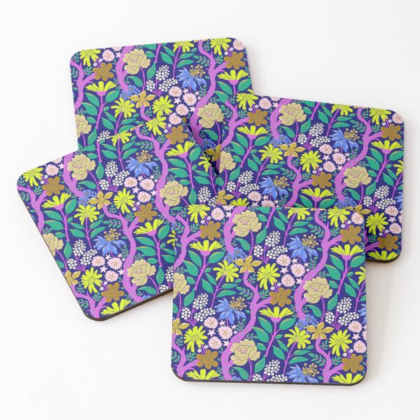 Item preview, Flowers & Sketchy Leaves in Neon Colors – Bright, Dynamic Floral Art designed and sold by colorofmagic.