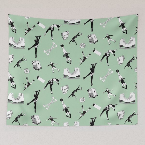 Item preview, Figure Skating Female Silhouettes and Accessories on Pastel Green  designed and sold by PD-Skating.