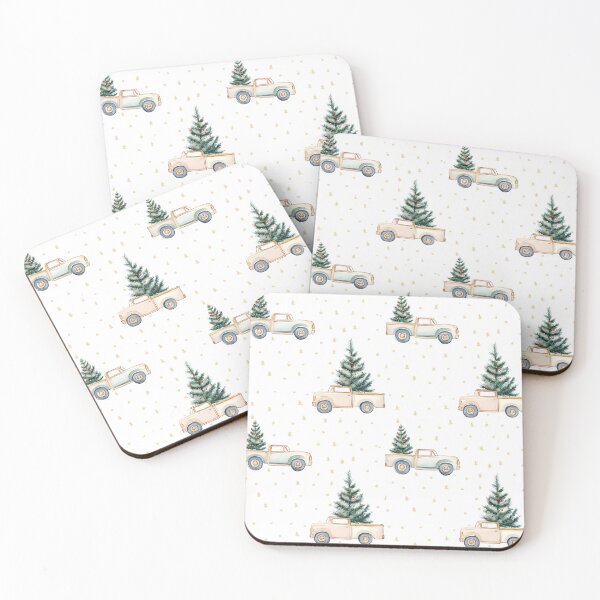 Item preview, minimalistic pick-up trucks with Christmas trees designed and sold by PoppyLaneStudio.