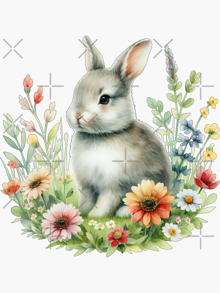 Thumbnail 3 von 3, Sticker, Osterhase in Frühlingswiese designt und verkauft von Kobeko.