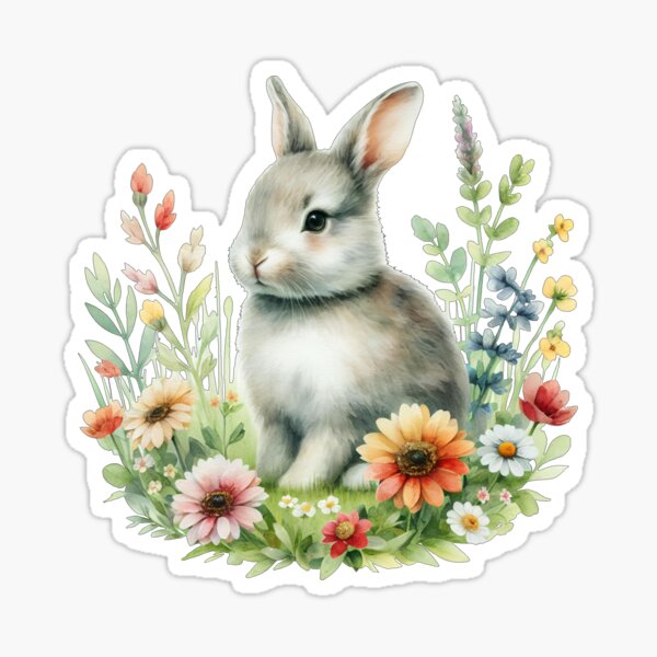 Osterhase in Frühlingswiese Sticker