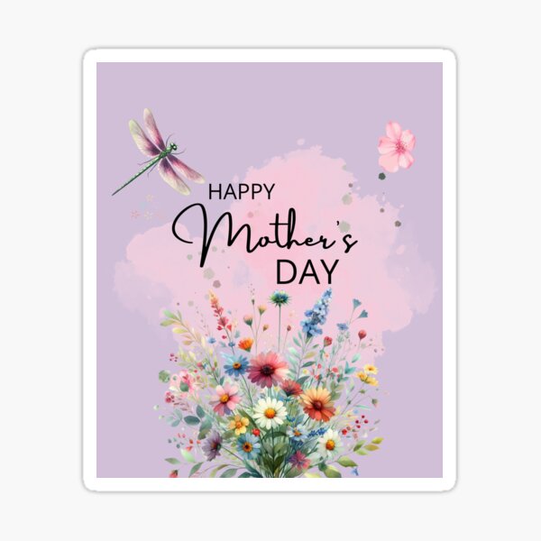 Happy Mothers' Day - Dragonfly Floral Sticker