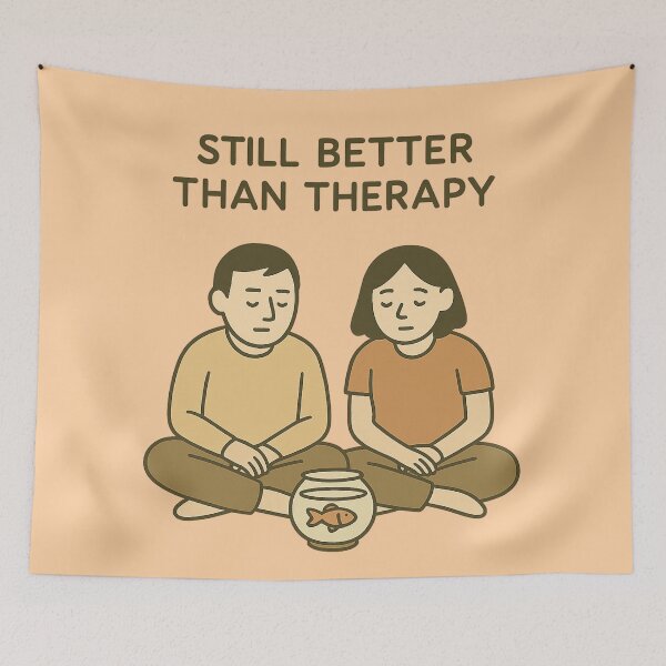 Item preview, Still Better Than Therapy – Quirky Couple with Goldfish designed and sold by Ironzoulz.