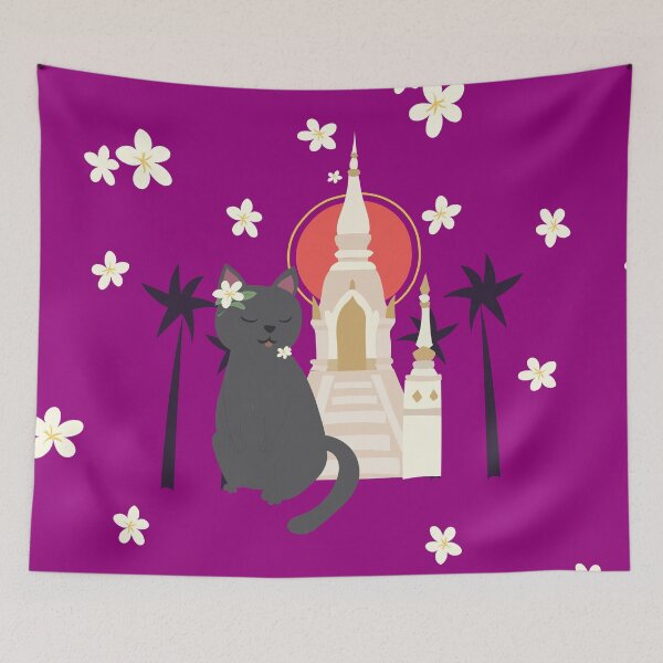 Item preview, Copy of Peaceful Cat at a Thai Temple Surrounded by Frangipani Flowers designed and sold by myDino-myLove.
