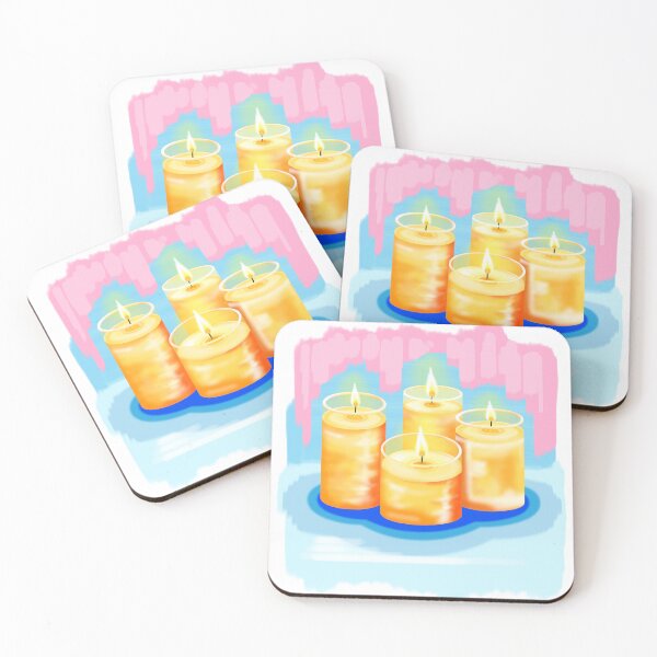 Item preview, Yellow, orange and red glowing candles on a pink and blue background designed and sold by katecheerycake.