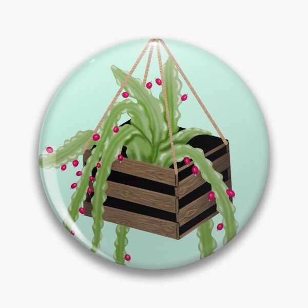 Item preview, A green cactus in a hanging basket, with small pink fruits designed and sold by katecheerycake.