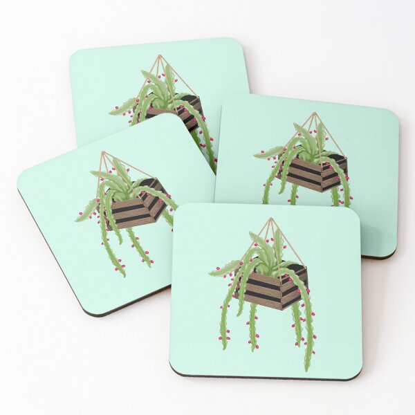Item preview, A green cactus in a hanging basket, with small pink fruits designed and sold by katecheerycake.