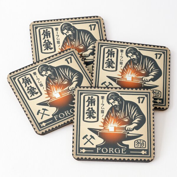 Item preview, Vintage Blacksmith Stamp Design – Retro Forge Artwork with Fire and Anvil designed and sold by No1RetroStamps.