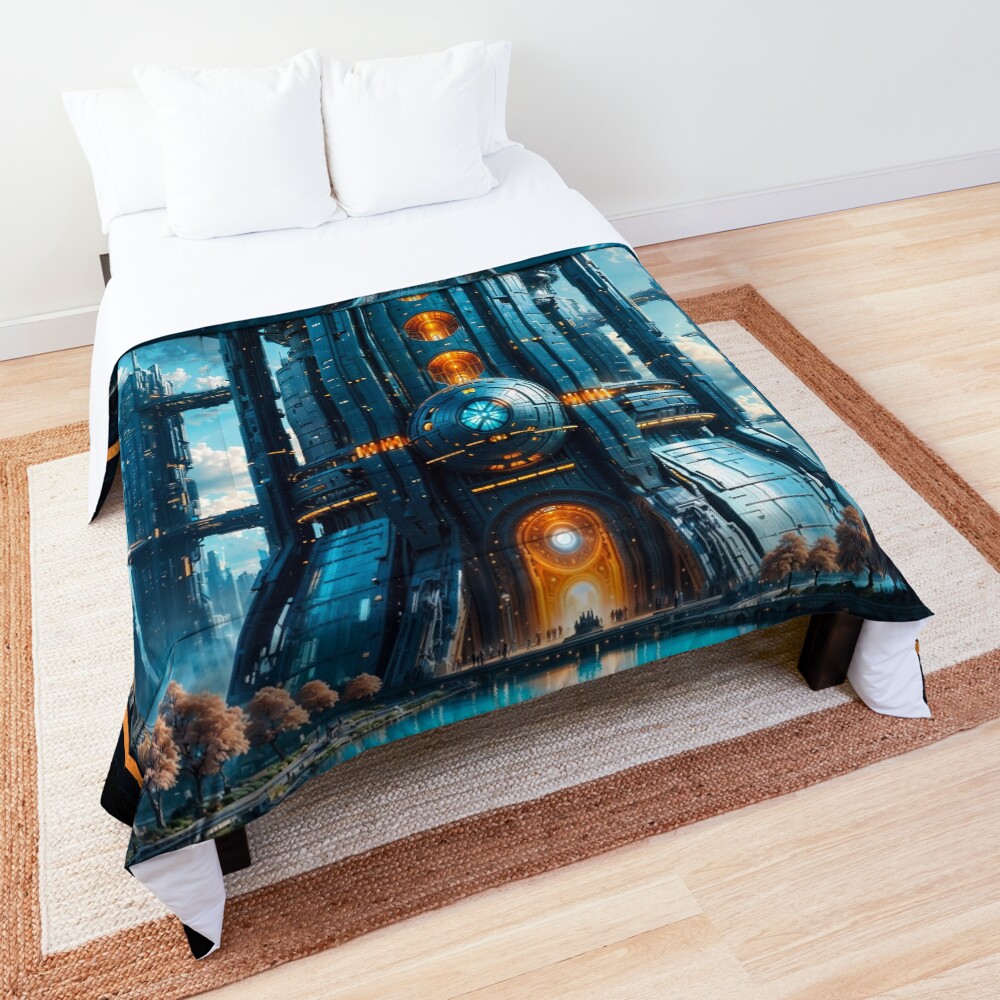 Architectural Grandeur Of A Futuristic Cityscape AI Concept Art by Xzendor7 | Striking Innovative Design 3 Architectural Grandeur Of A Futuristic Cityscape Striking AI Concept Art by Xzendor7 Decorative Art Print Comforter