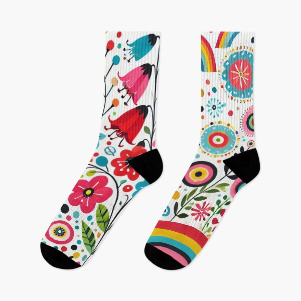 Item preview, Scandinavian Folk Art Bellflowers & Rainbows – Cheerful Nordic Floral Garden by heidiannemorris designed and sold by FOLK ART FUSION by heidiannemorris.