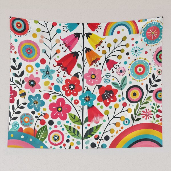 Item preview, Scandinavian Folk Art Bellflowers & Rainbows – Cheerful Nordic Floral Garden by heidiannemorris designed and sold by FOLK ART FUSION by heidiannemorris.