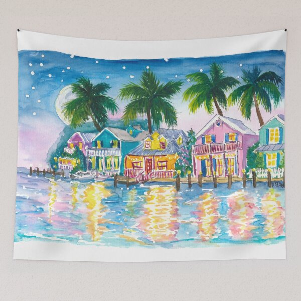 Item preview, Florida Keys Waterfront Houses Shine Bright in the Night designed and sold by artshop77.