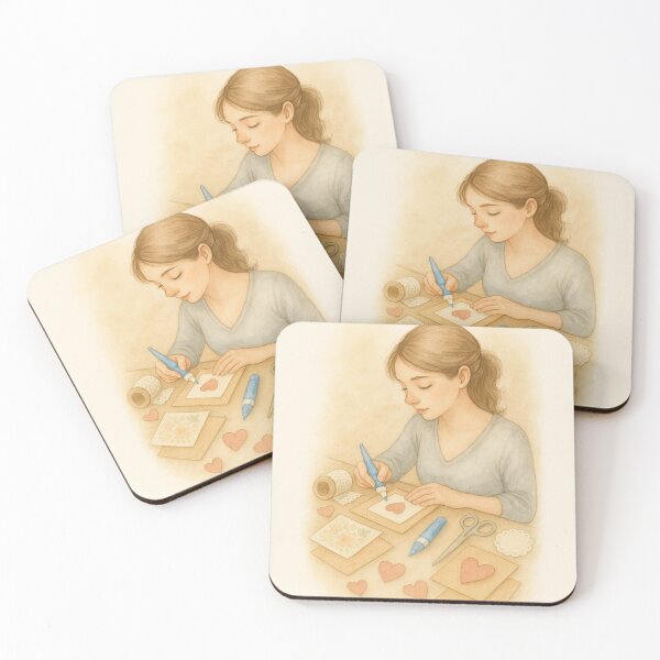 Item preview, Watercolor Girl Making Handmade Heart Card designed and sold by Lacritsa .