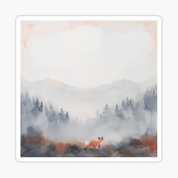 Item preview, Misty Forest with Red Fox – Watercolor Woodland Landscape designed and sold by solynneart.