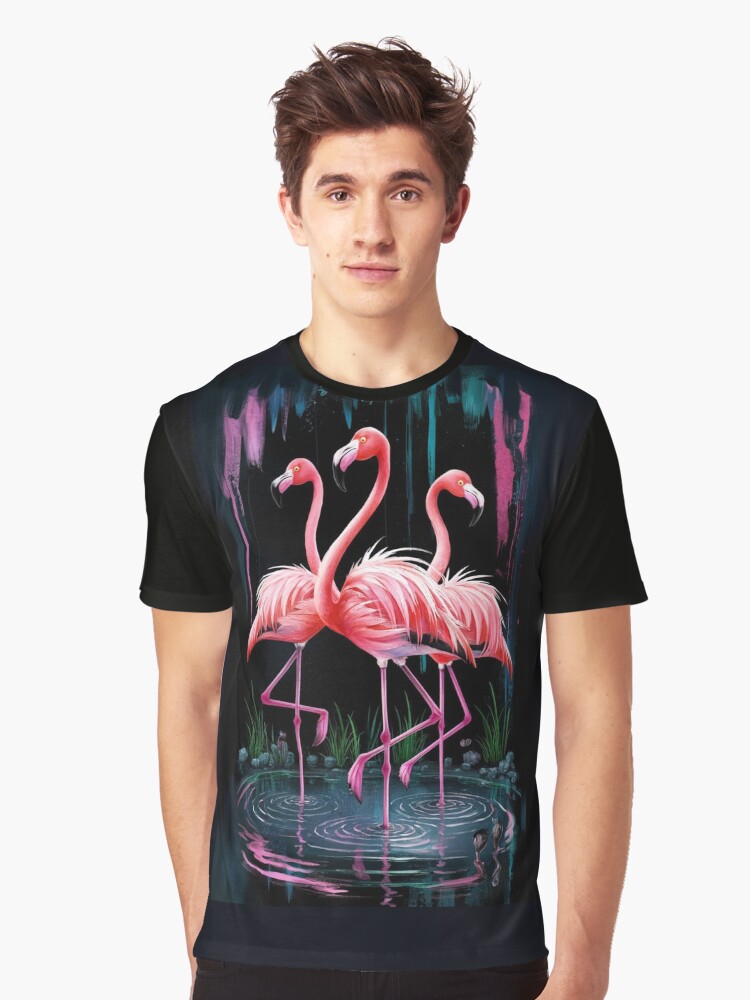 Thumbnail 1 of 5, Graphic T-Shirt, Flamingos designed and sold by Patricks-Art.