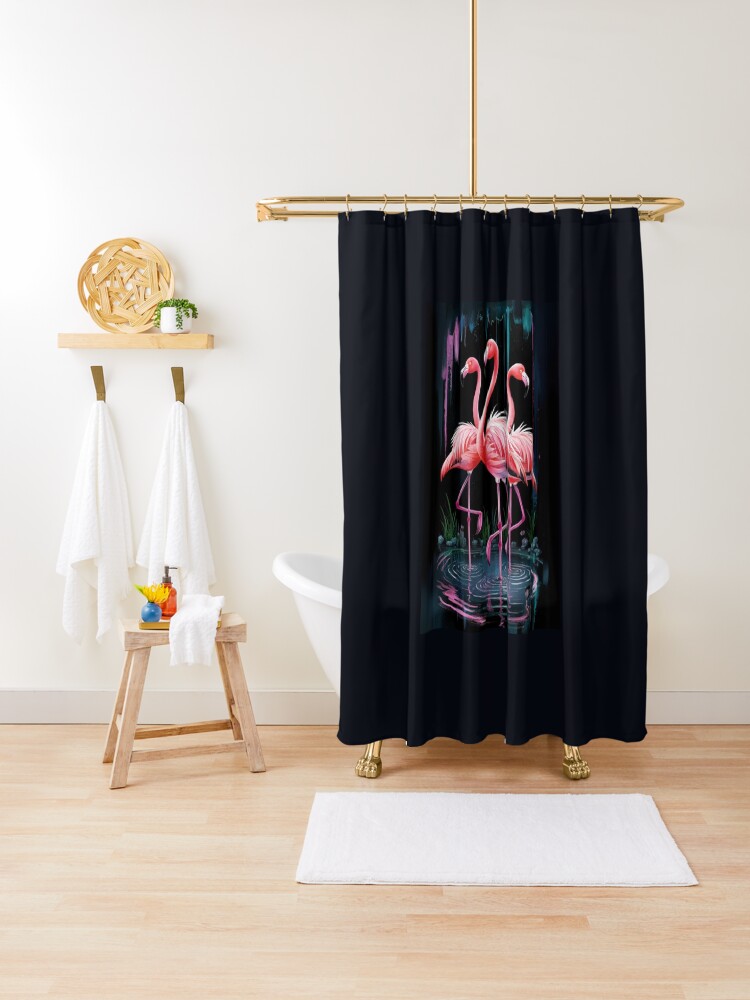 Thumbnail 1 of 5, Shower Curtain, Flamingos designed and sold by Patricks-Art.
