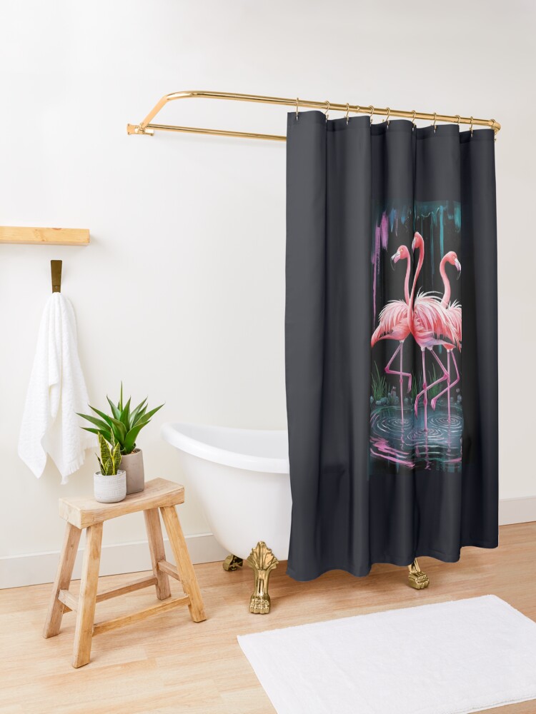 Thumbnail 3 of 5, Shower Curtain, Flamingos designed and sold by Patricks-Art.