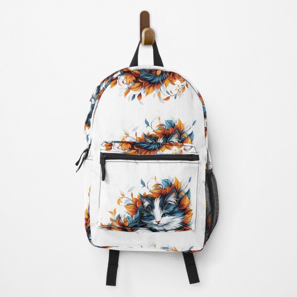 Item preview, Cat Illustration – Surreal Botanical Feline Art in Orange and Blue designed and sold by The Art Morpher.
