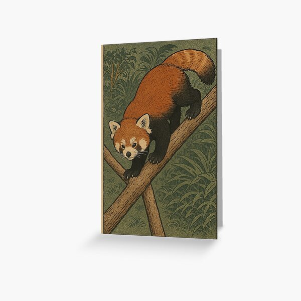 Item preview, Red Panda in the Forest – Japanese Woodblock Style Animal Art designed and sold by TidalEchoes.