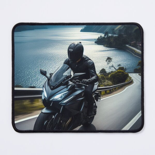 Item preview, Biker Touring Through Lake Toba, Medan – AI Artwork of Tropical Nature for Motorcycle and Vacation Lovers designed and sold by knalpot-design.