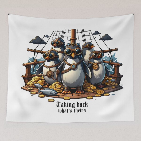 Item preview, Steampunk Penguin Pirates: Avast Ye! Whimsical Airship Adventure Design designed and sold by AnnDesignStudio.