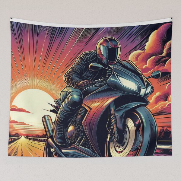 Item preview, Biker on Tour in Comic Style – AI Artwork for Motorcycle Touring and Vacation Lovers' Clothing & Accessories designed and sold by knalpot-design.
