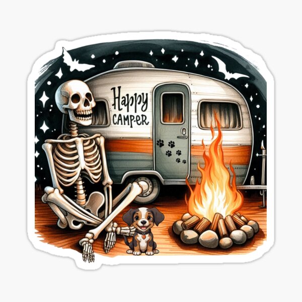 Artikel-Vorschau von Happy Camping mit meinem Hund Aufkleber, designt und verkauft von feathereddaisy.