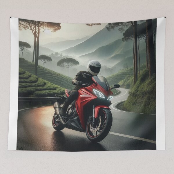 Item preview, Biker Touring in Puncak Bogor, Indonesia – AI Artwork Capturing the Beauty of Motorbike Travel and Nature designed and sold by knalpot-design.