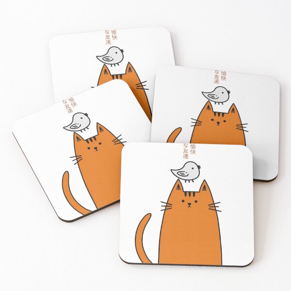 Item preview, Orange Cat with Bird Friend: Minimalist Japanese-Inspired Art designed and sold by IAPICTURE.